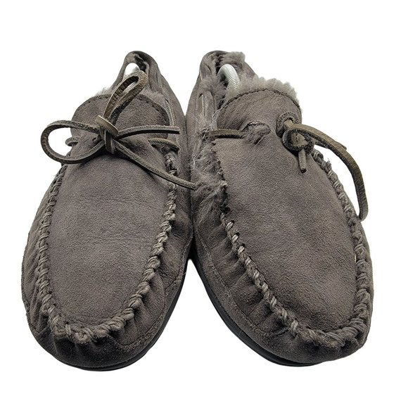 LL Bean Wicked Good Moccasin Mens 11M Slippers Grey Suede Shearling Lined 264593 main image 10